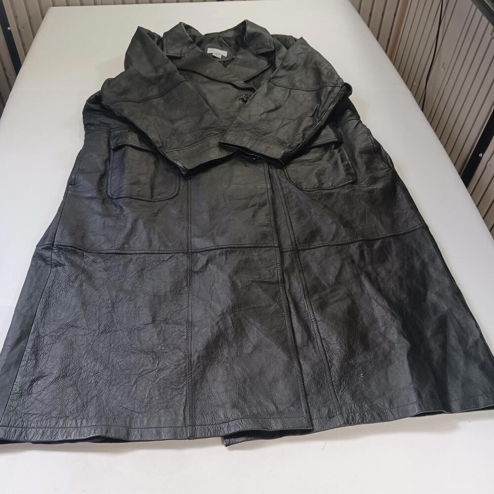 Vintage Via Accenti RN#88842 Women’s Black Long Leather Jacket Size 24W